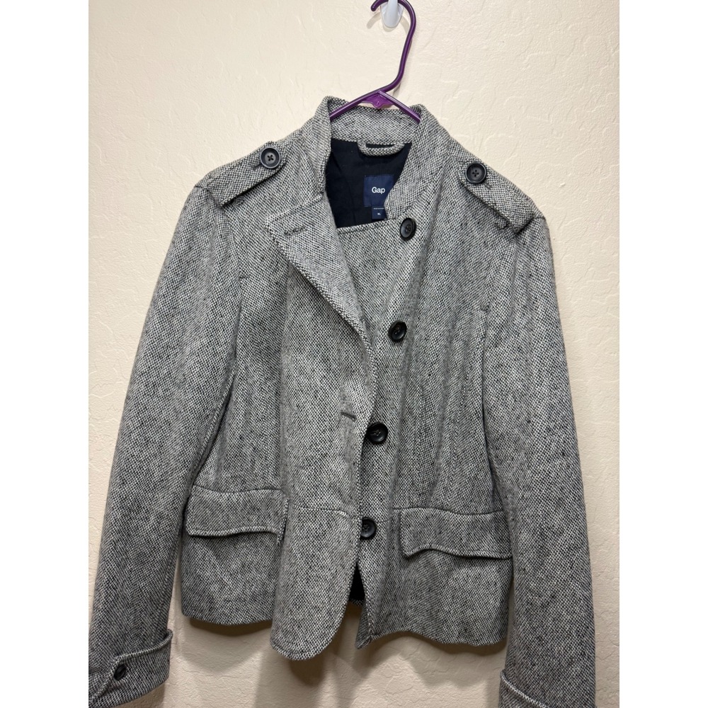 Gap Gray Herringbone Wool Blend Military Blazer Jacket XL